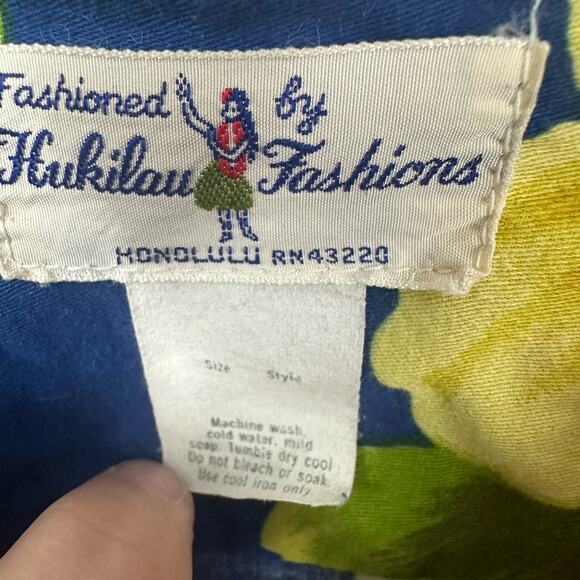 Hukilau Fashions Honolulu Hawaiian Shirt Button Up Vintage Mens Blue Orange - Picture 8 of 9